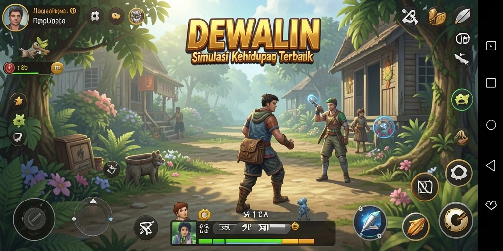 Screenshot gameplay DEWALIN yang menampilkan interaksi karakter dalam simulasi kehidupan.