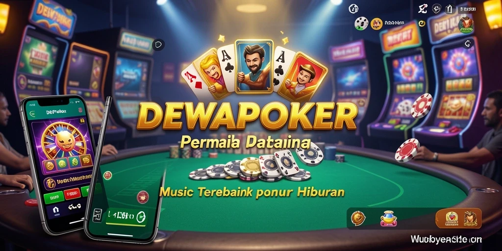 Tampilan gameplay DEWAPOKER yang penuh warna dan musik.