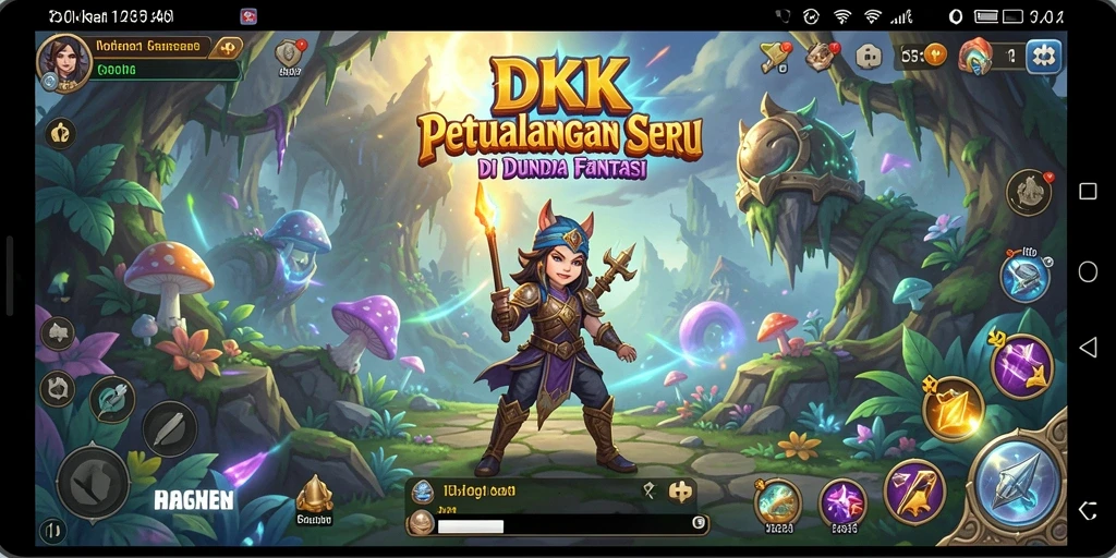 Screenshot gameplay <strong>DKK</strong> menampilkan pertempuran epik di dunia fantasi.