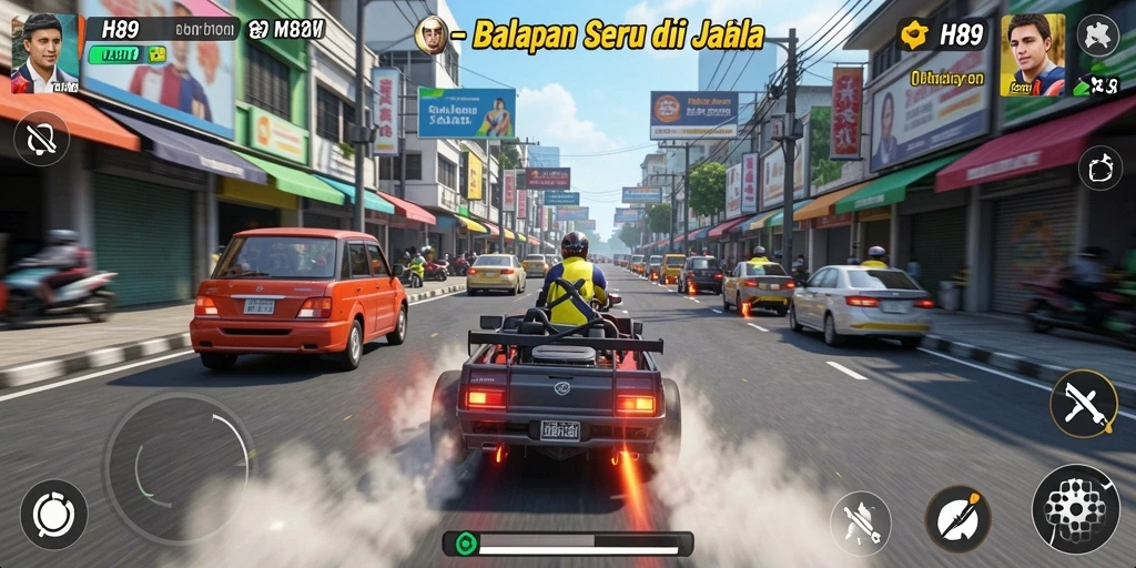 Tampilan gameplay balapan yang menegangkan di H89.