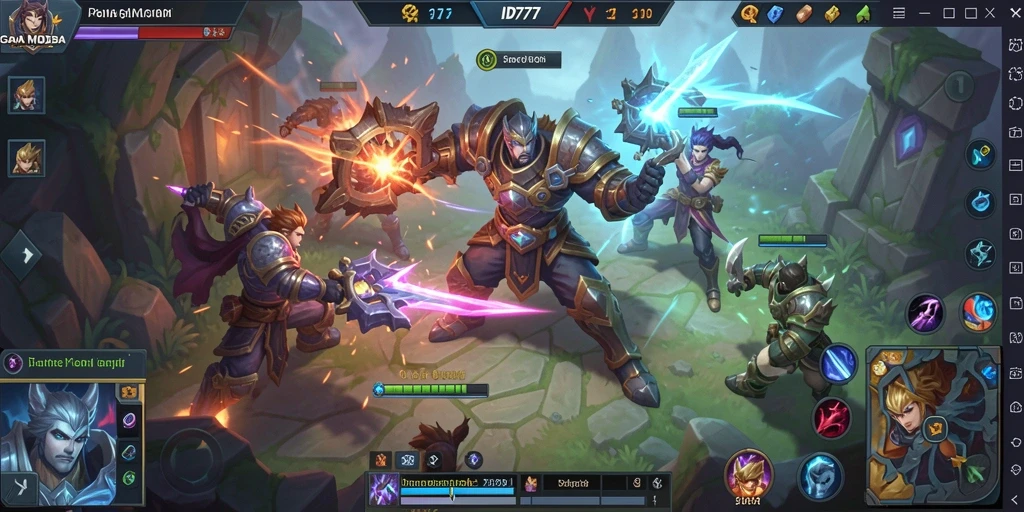Tampilan gameplay seru ID777 dalam pertempuran MOBA yang mendebarkan.