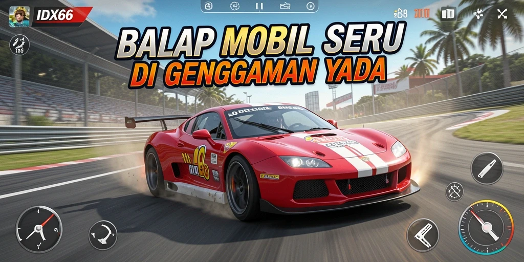 Screenshot gameplay IDX66 menampilkan balapan mobil yang mendebarkan.