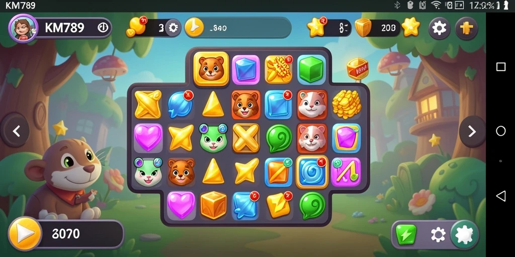 Screenshot gameplay KM789 dengan kombinasi objek colorful.