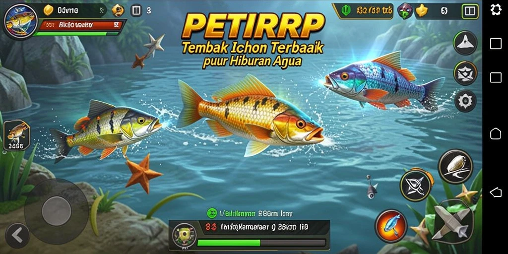 Screenshot gameplay PETIRRP menampilkan aksi menembak ikan yang seru.