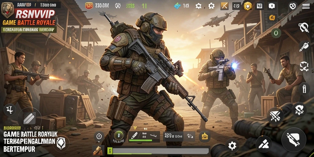 Gameplay intens di RSNVIP dengan aksi Battle Royale yang mendebarkan.