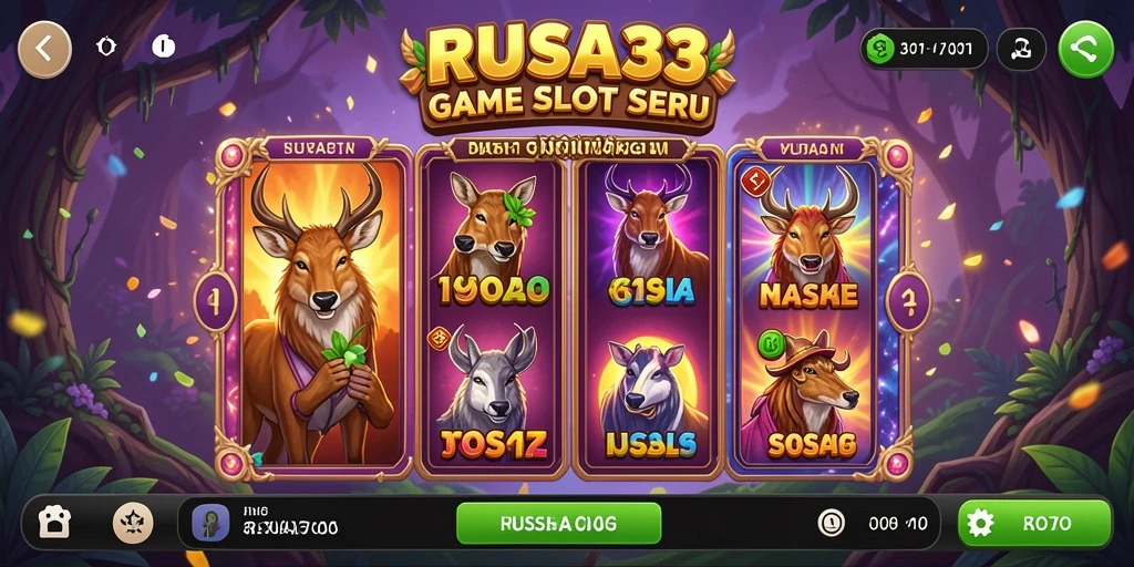 Screenshot utama RUSA33 menunjukkan gameplay slot yang penuh warna.