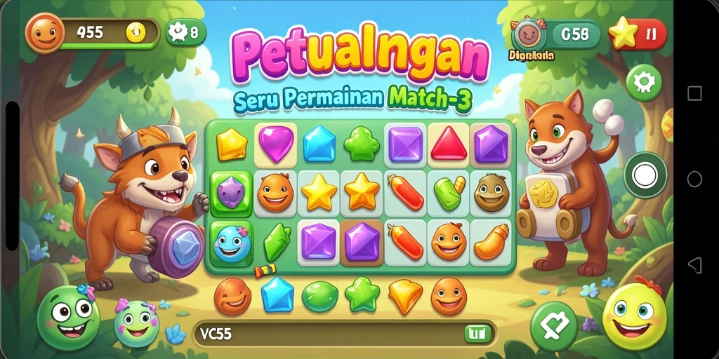 Gameplay menarik dari VC55 saat mencocokkan permata.